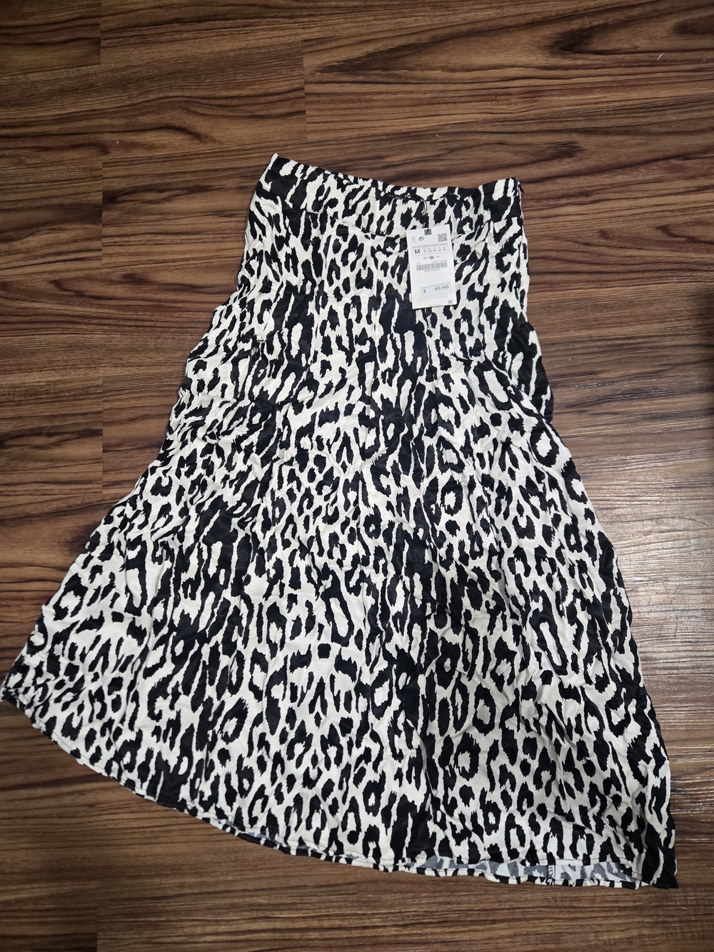 Zara Black and White Leopard-Print A-Line Skirt